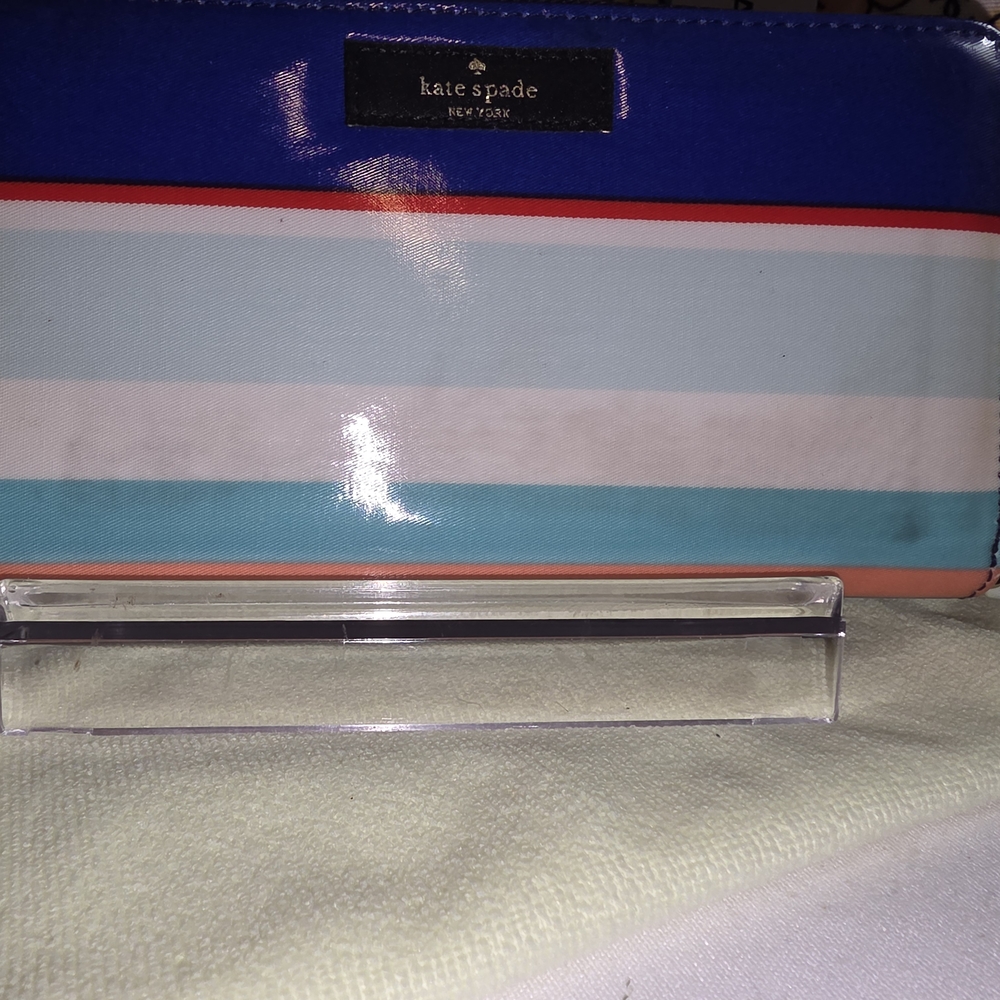 kate spade Blue Multi-Color Striped Zip Wallet - Picture 6 of 8
